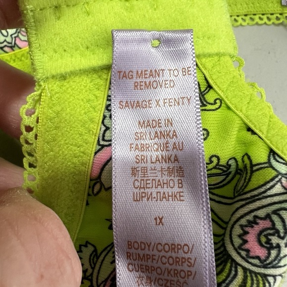 NEW! Savage X Fenty Womens 1X Cotton Essentials Bralette Neon Green Paisley Lace - Picture 9 of 11